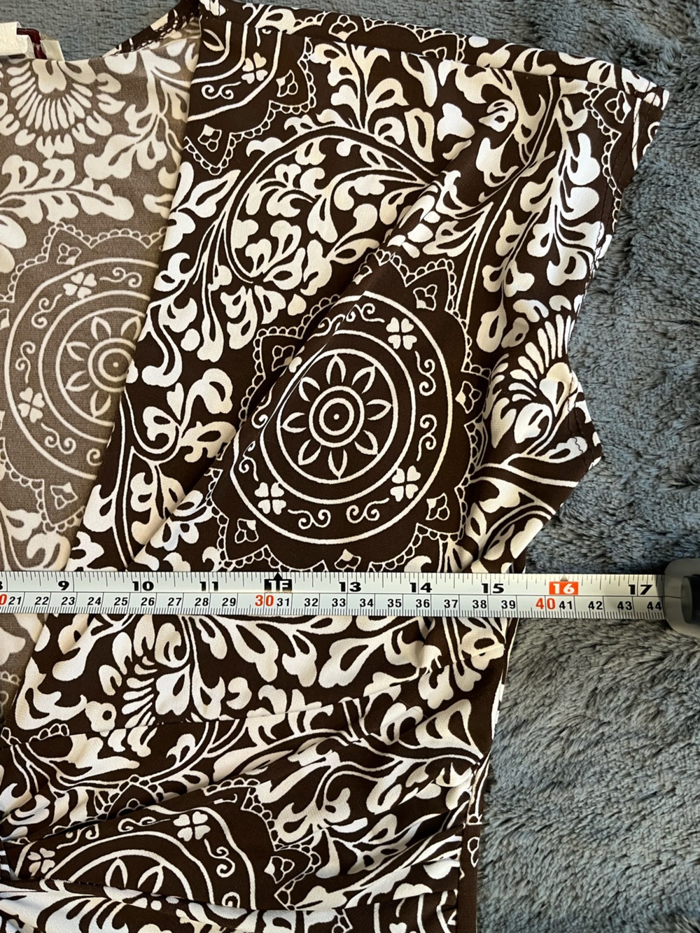 Sushi Flower Shirt Dress Rich Chocolate Brown/White Short Sleeve V Neck L - Picture 5 of 7
